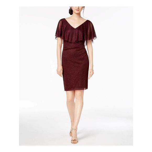 NWT Connected‎ Apparel Purple OTS  Popover  Metallic Knit Short Dress 10P - Picture 1 of 12